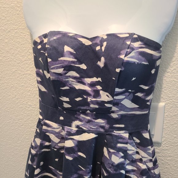 H&M women's strapless halter top pleated dress blue purple and white size 6 - Picture 3 of 11